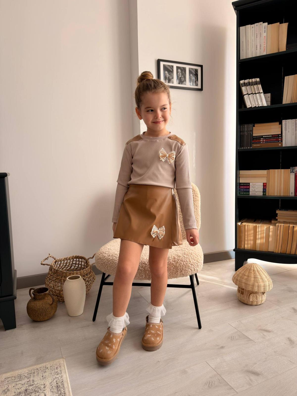 YmnCocuk™ Fitilli Üst- Deri Şort Etek