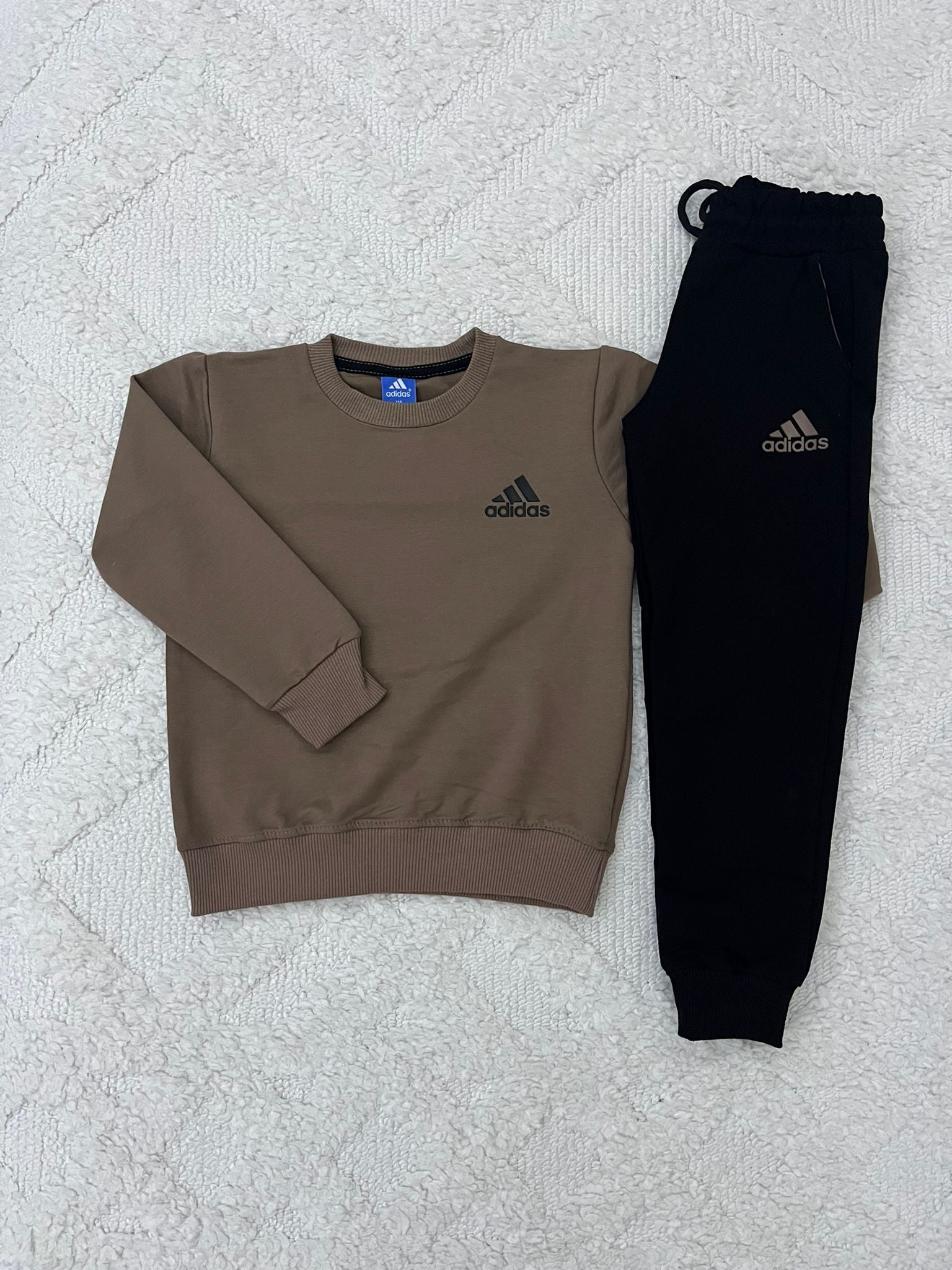 YmnCocuk™ Kahverengi-Siyah Bisiklet Yaka Eşofman Takım