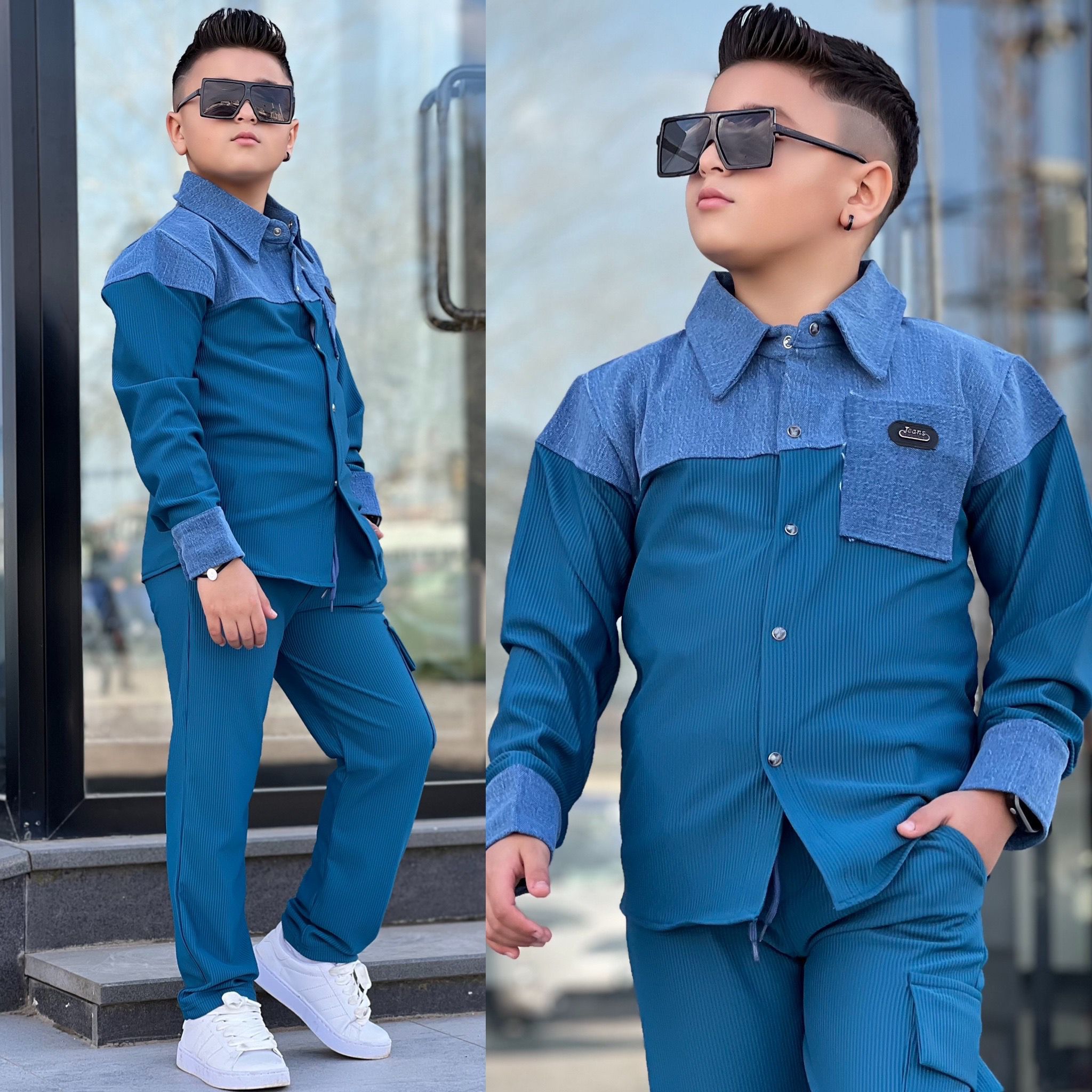 YmnCocuk™  Kot Parçalı GÖMLEK-  Bol Paça Eşofman Takım