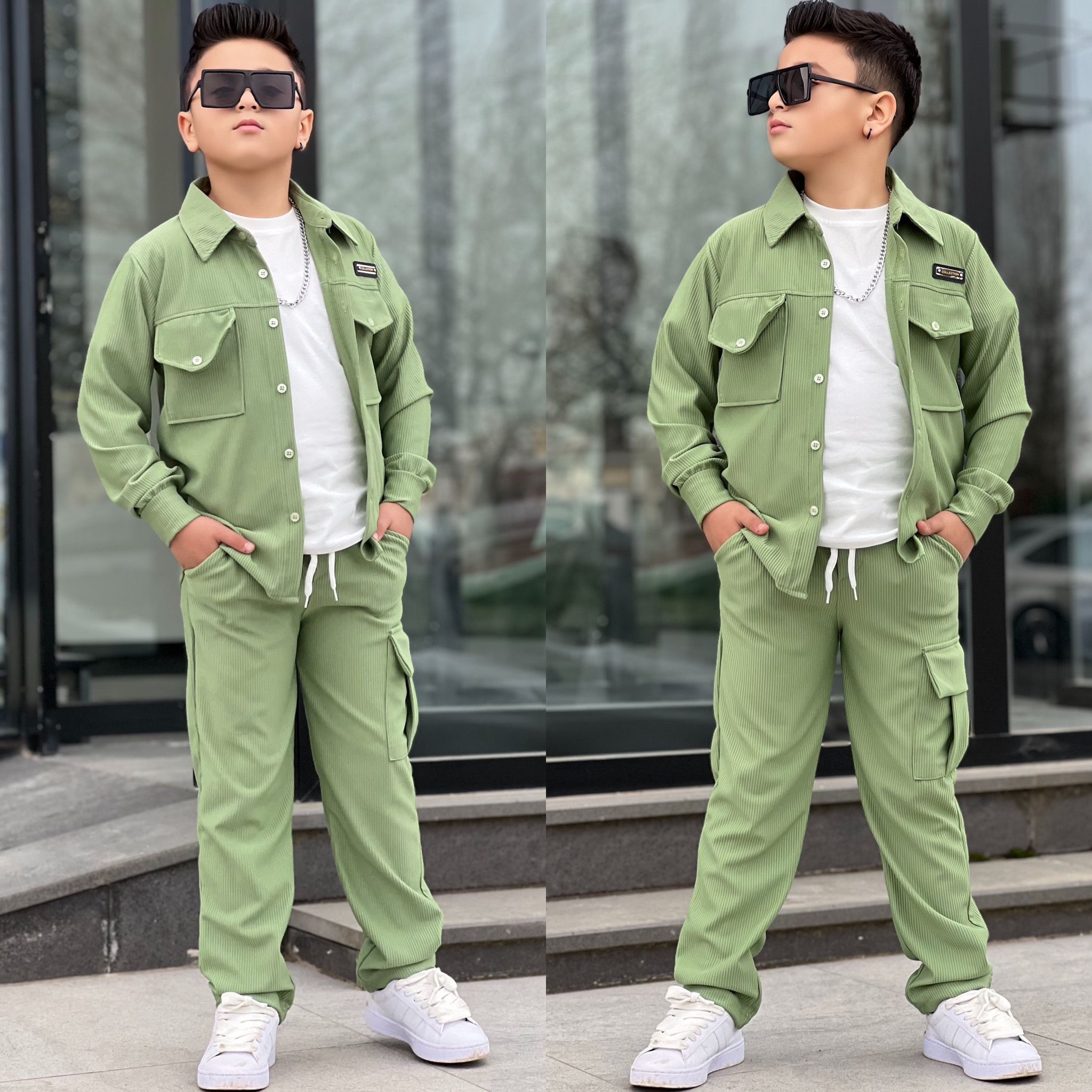 YmnCocuk™  GÖMLEKLİ BOL PAÇA GARSON 3 LÜ TAKIM