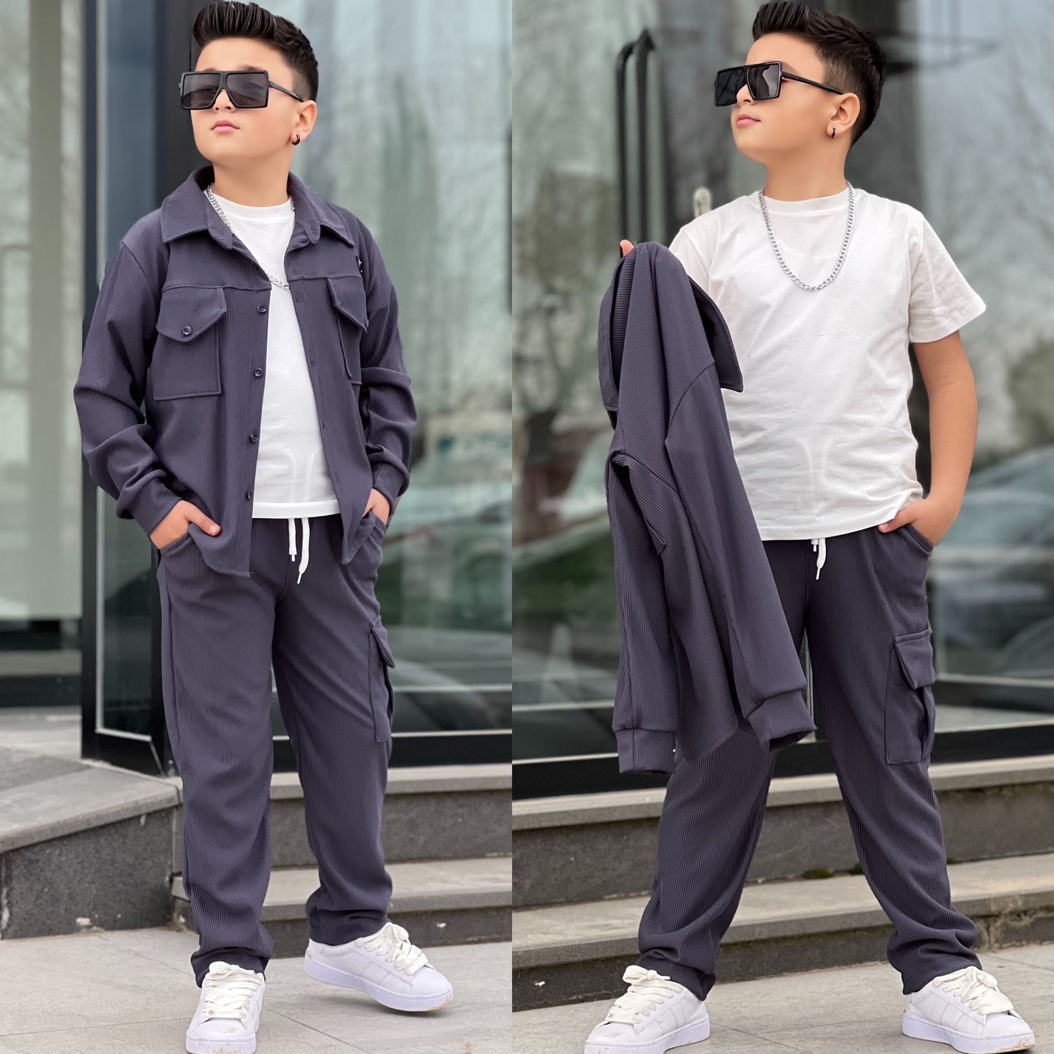 YmnCocuk™  GÖMLEKLİ BOL PAÇA GARSON 3 LÜ TAKIM