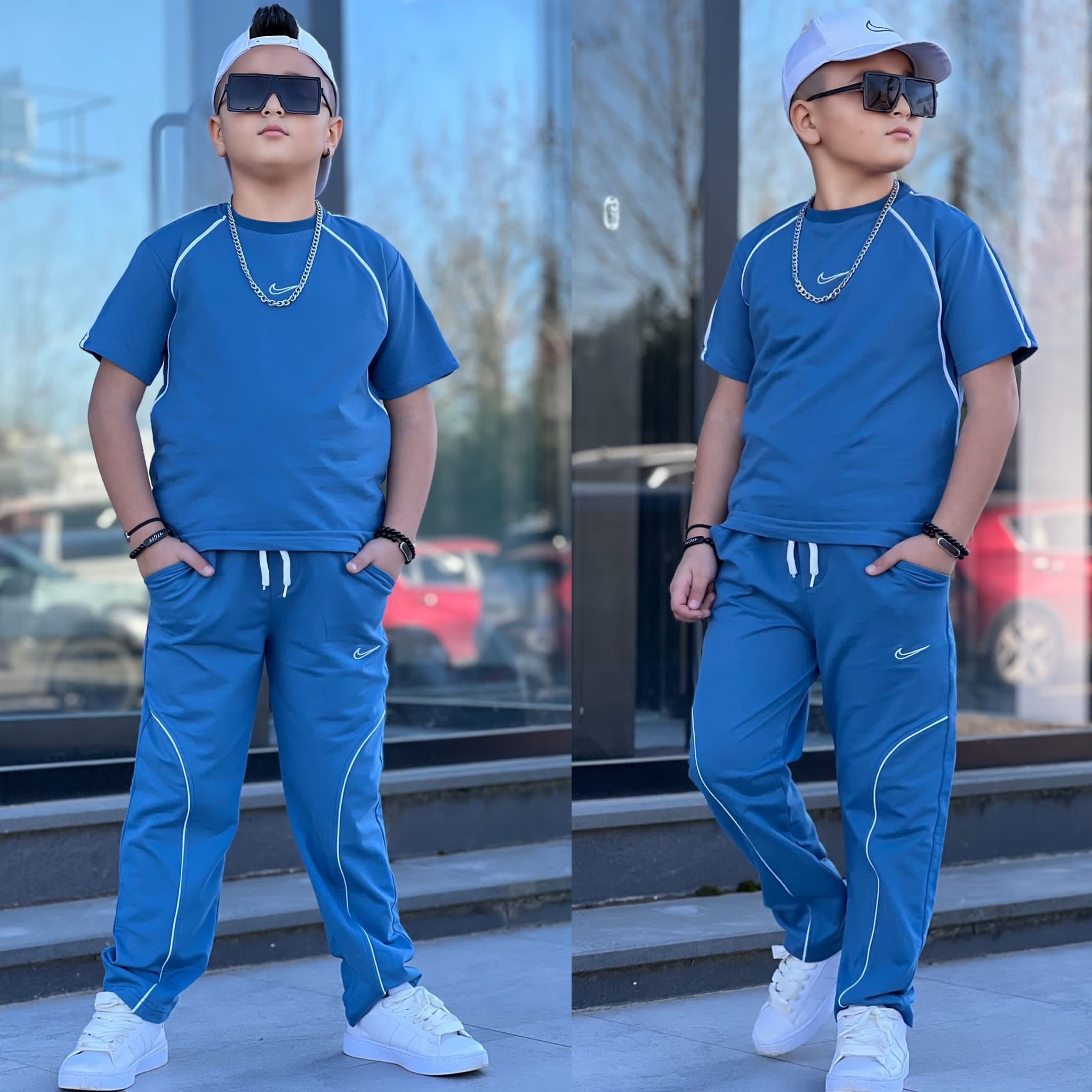 YmnCocuk™ Şapkalı 3'Lü Tişört Eşofman Takım