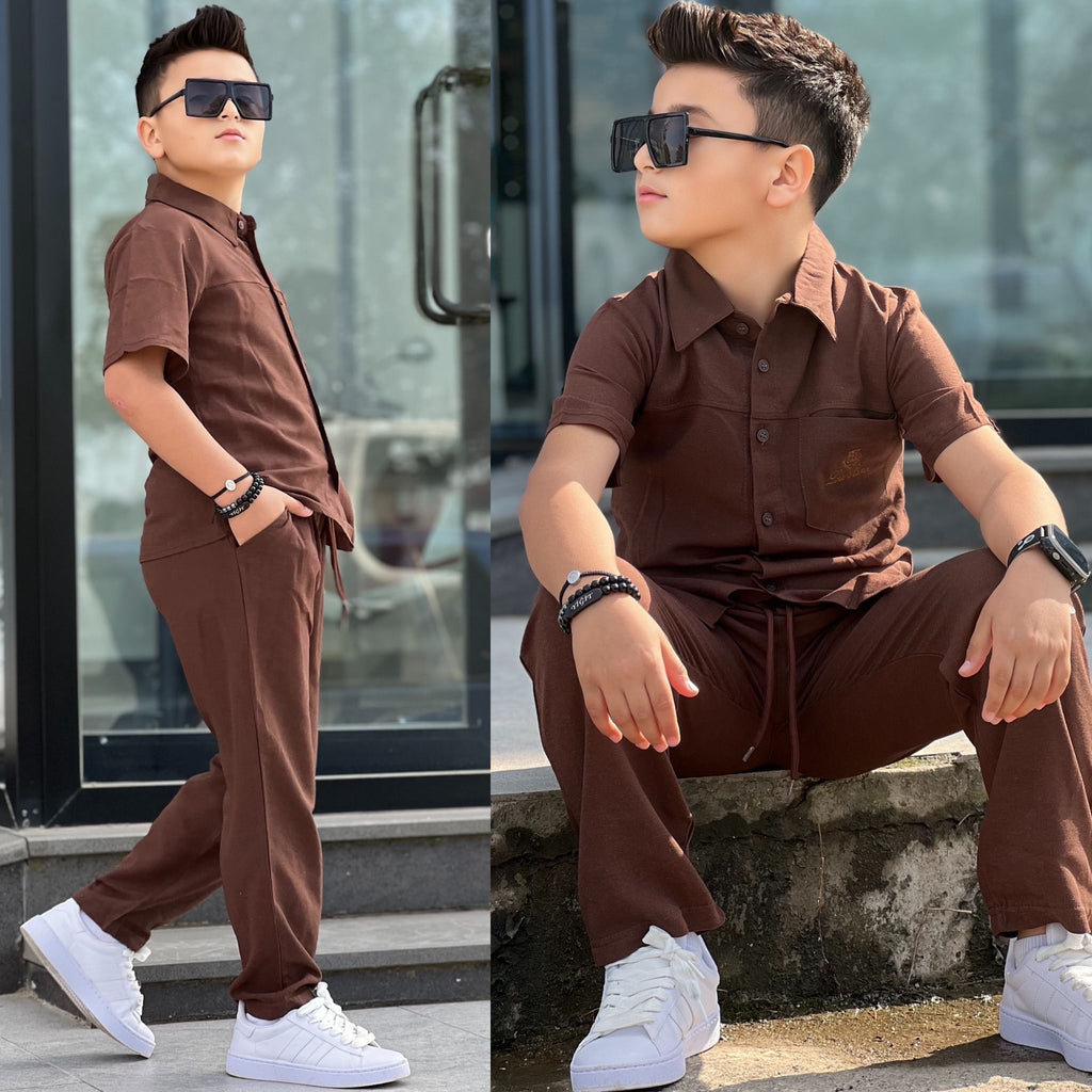 YmnCocuk™ Keten Takım Gömlek - Pantolon