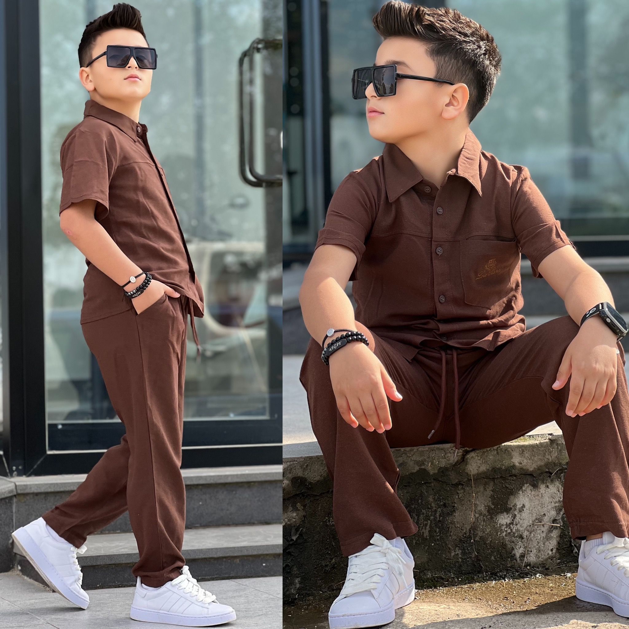 YmnCocuk™ Keten Takım Gömlek - Pantolon
