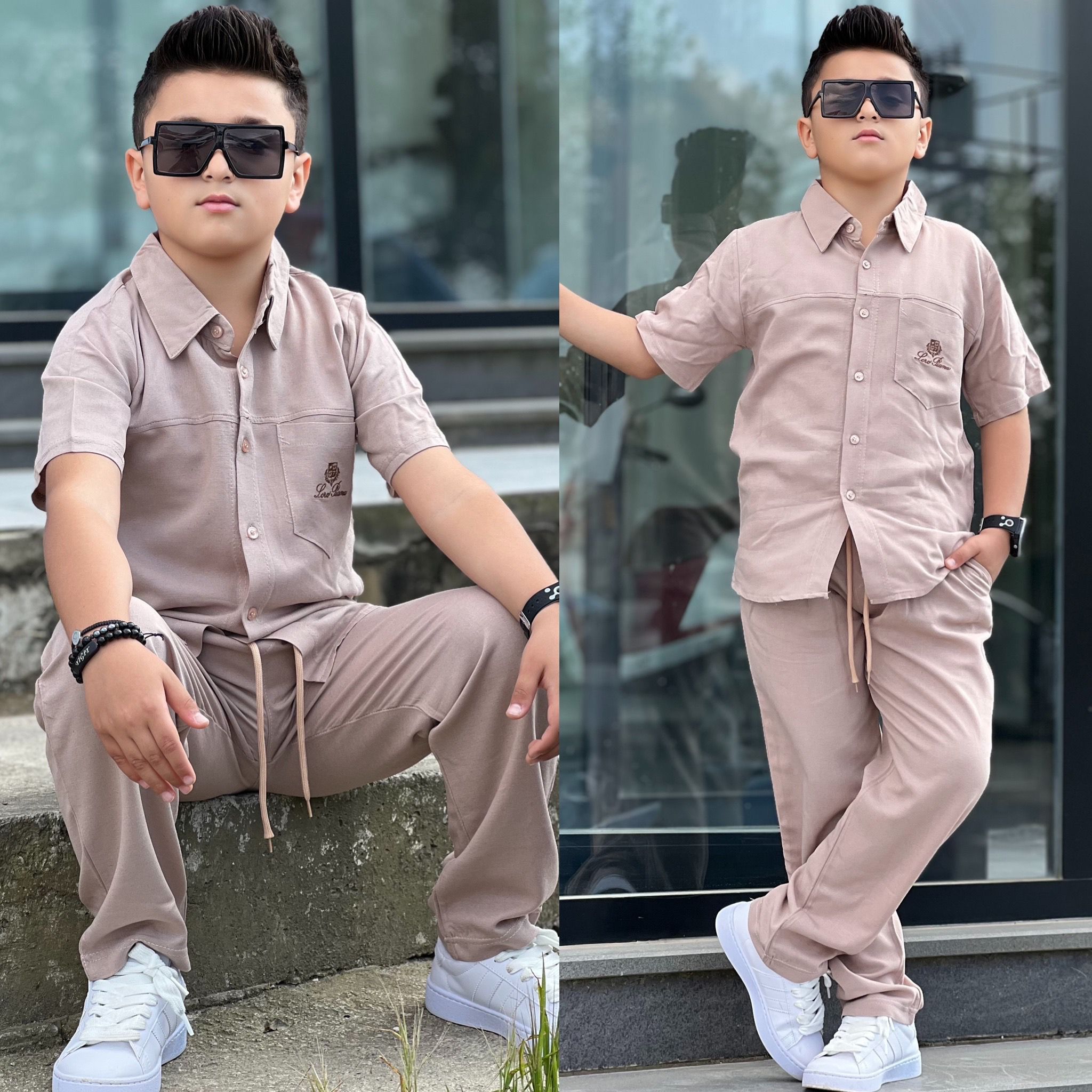 YmnCocuk™ Keten Takım Gömlek - Pantolon
