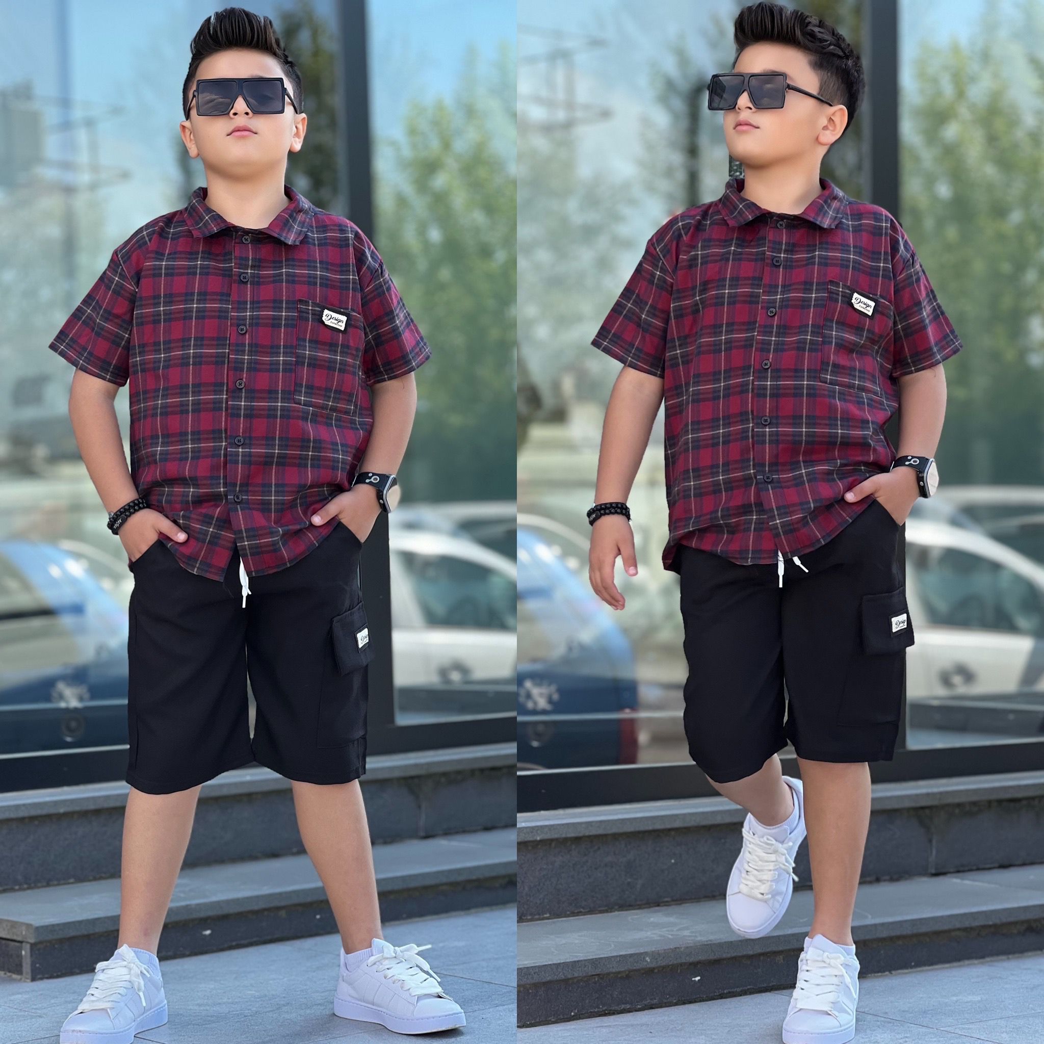 YmnCocuk™ Tarz Yazlık Gömlek Şort Takım Bordo