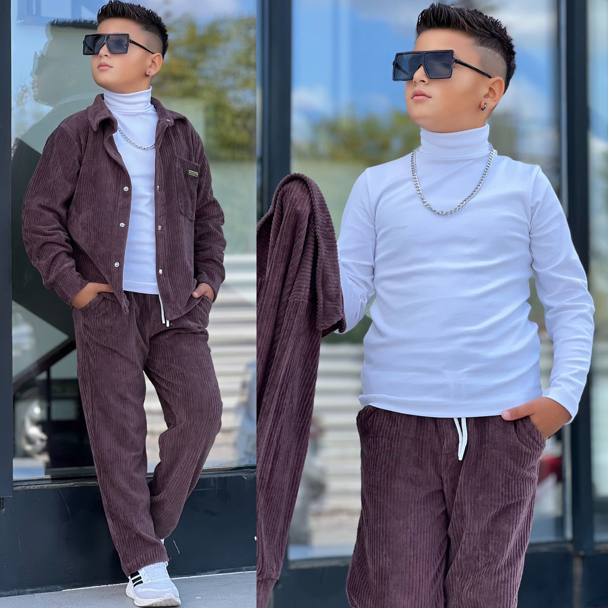 YmnCocuk™ TREND KADİFE 3LÜ TAKIM (Kahverengi)