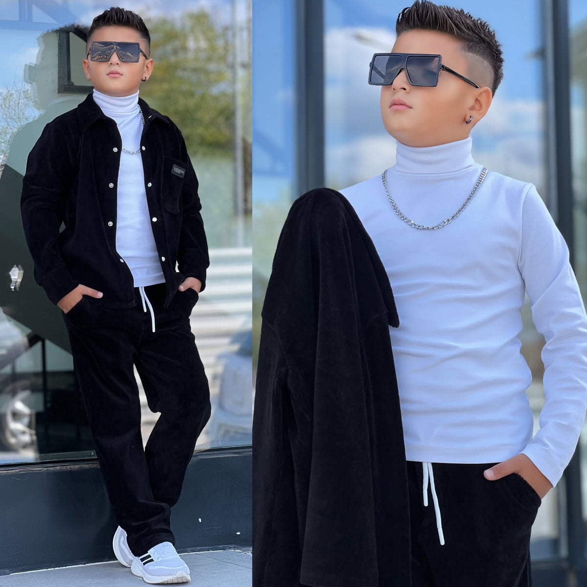 YmnCocuk™ TREND KADİFE 3LÜ TAKIM (Siyah)