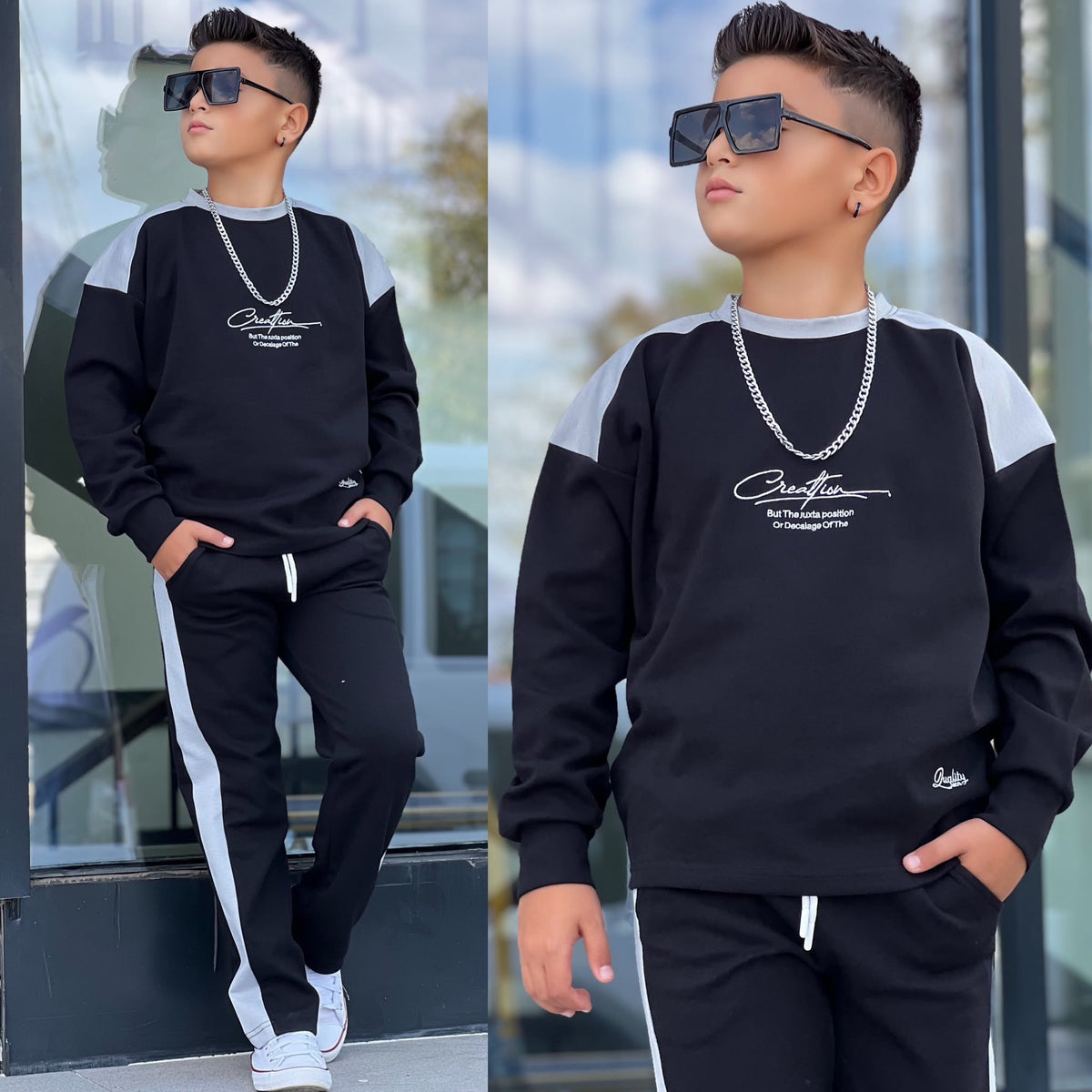 YmnCocuk™ Full Likra Kumaş CREATION SPORTİF İKİLİ TAKIM (Siyah)