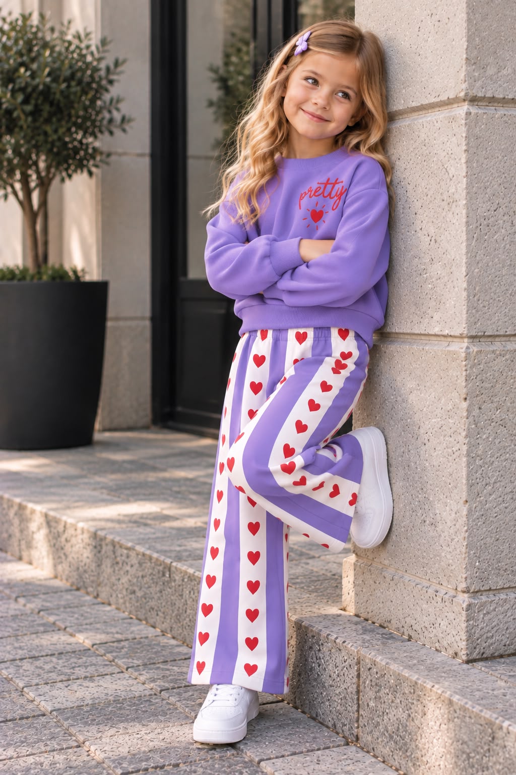 YmnCocuk™ PRETTY BASKILI TARZ BOL PAÇA 2 Lİ TAKIM (Mor)