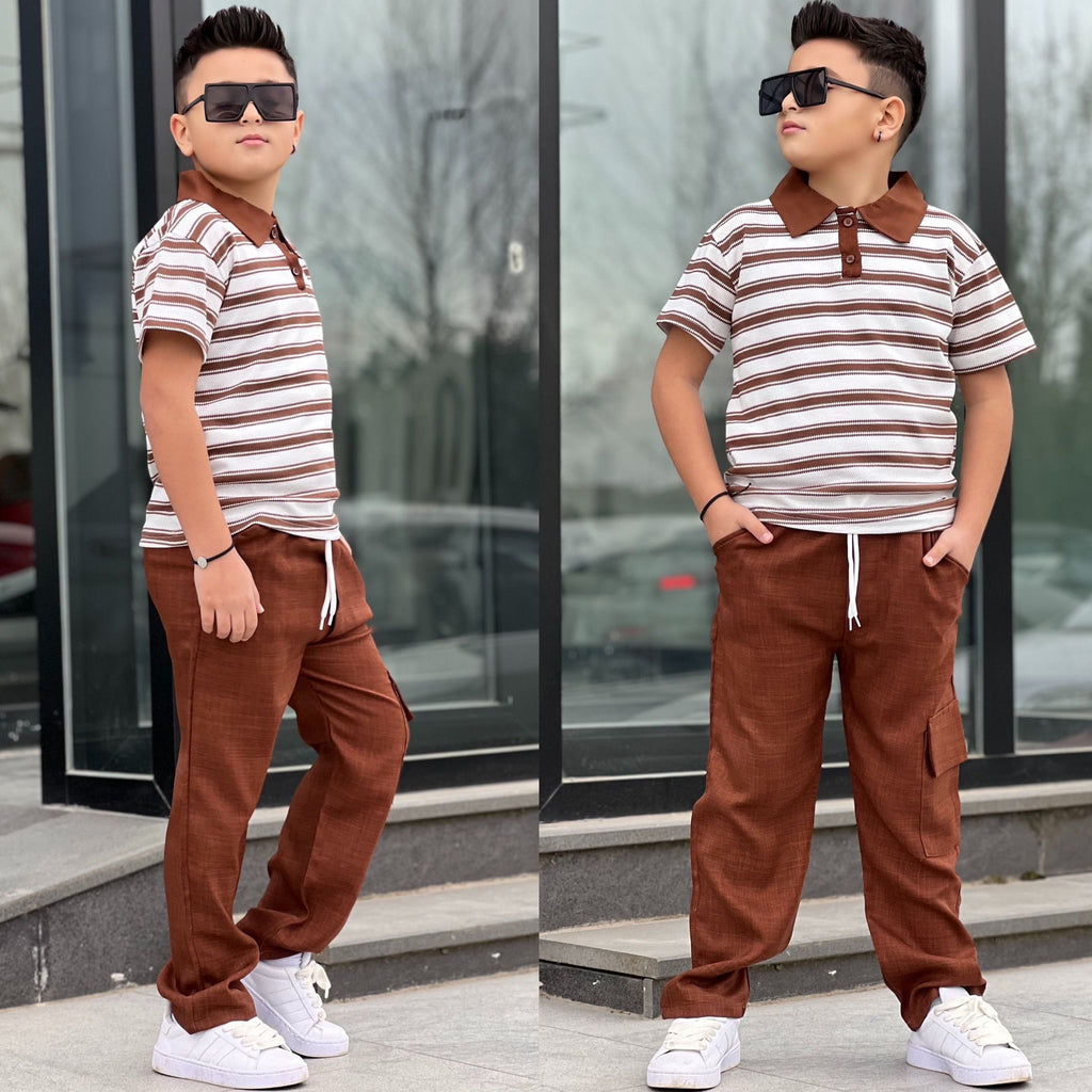 YmnCocuk™ Keten Altı Uzun Çizgili Tişört Tarz Model