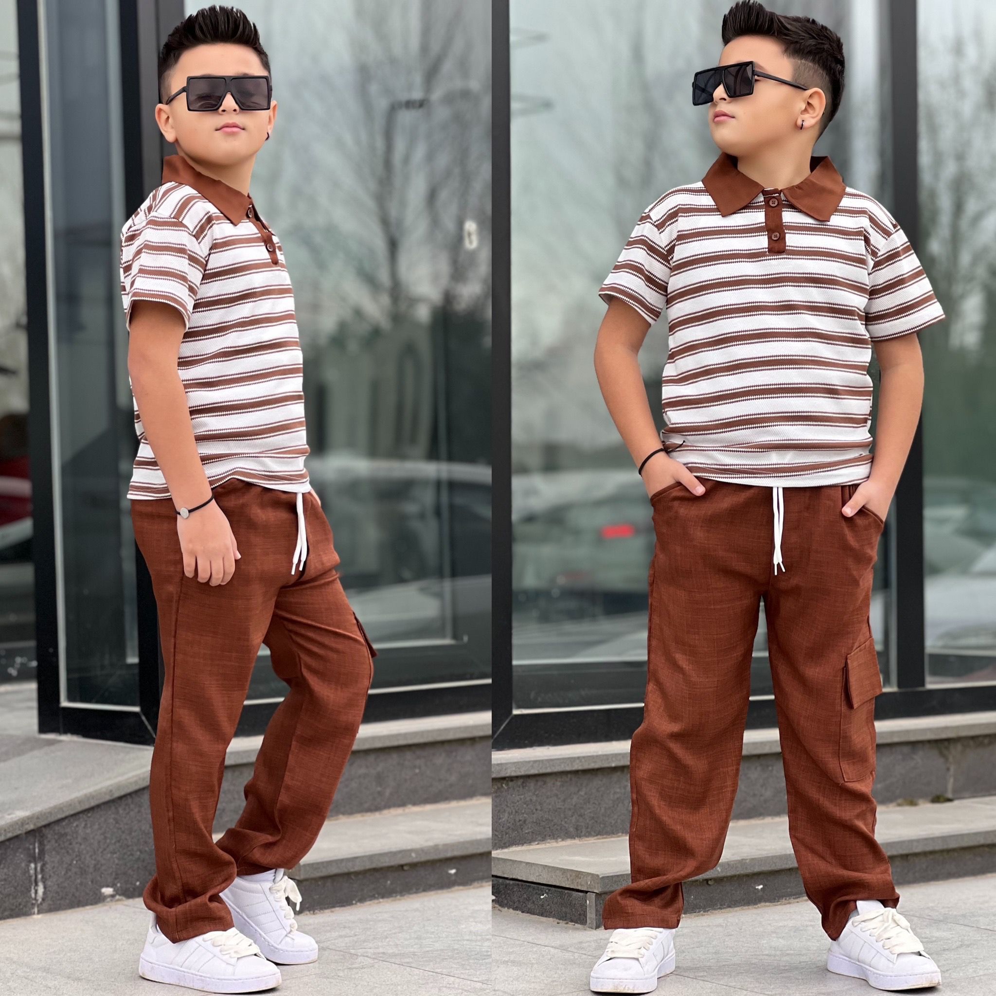 YmnCocuk™ Keten Altı Uzun Çizgili Tişört Tarz Model