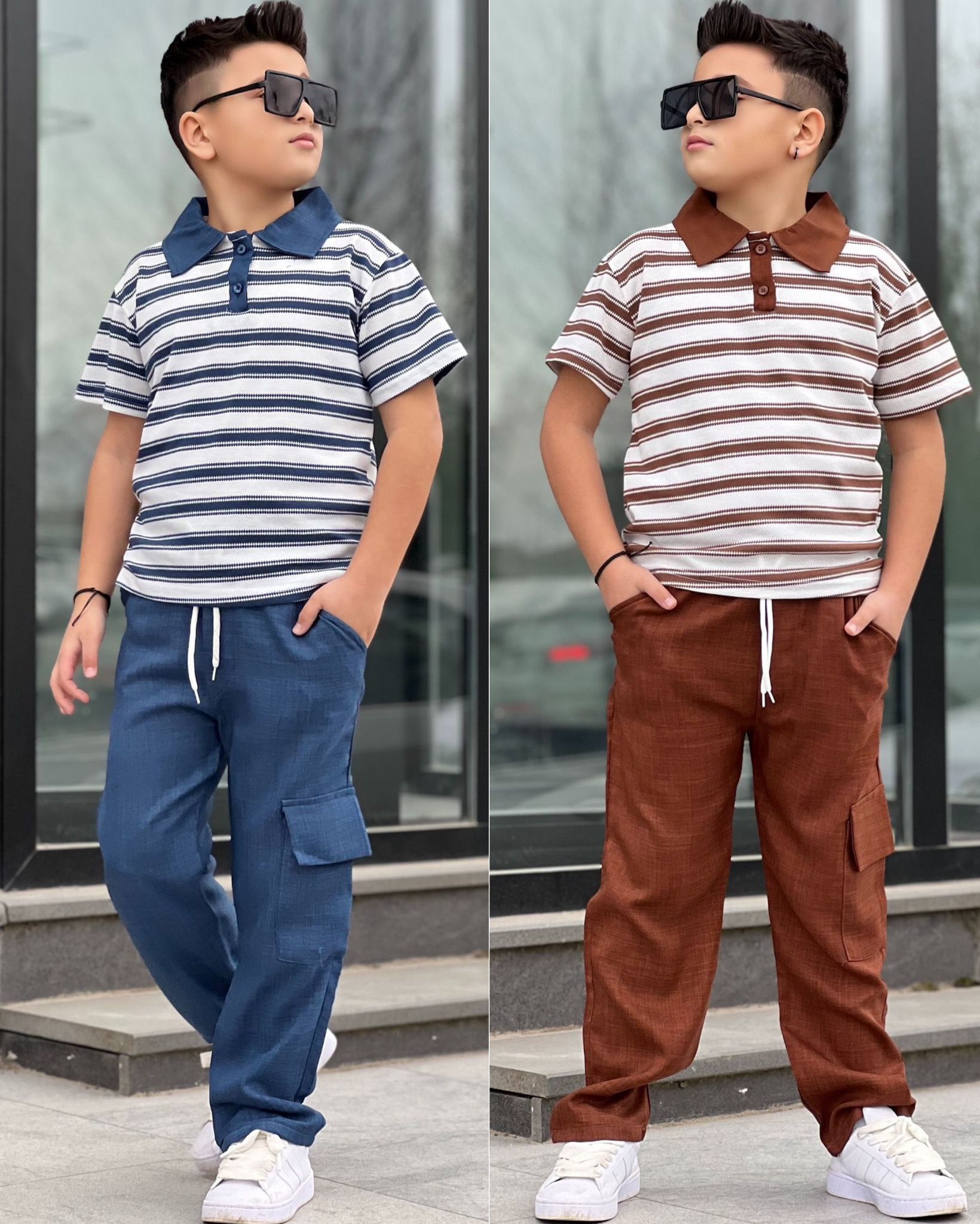 YmnCocuk™ Keten Altı Uzun Çizgili Tişört Tarz Model