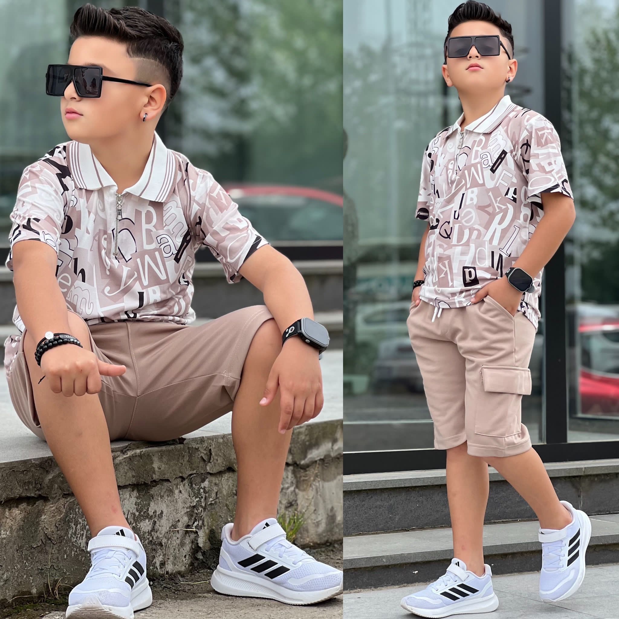 YmnCocuk™ Tarz Yarım Fermuar Detay Polo Yakalı KREM