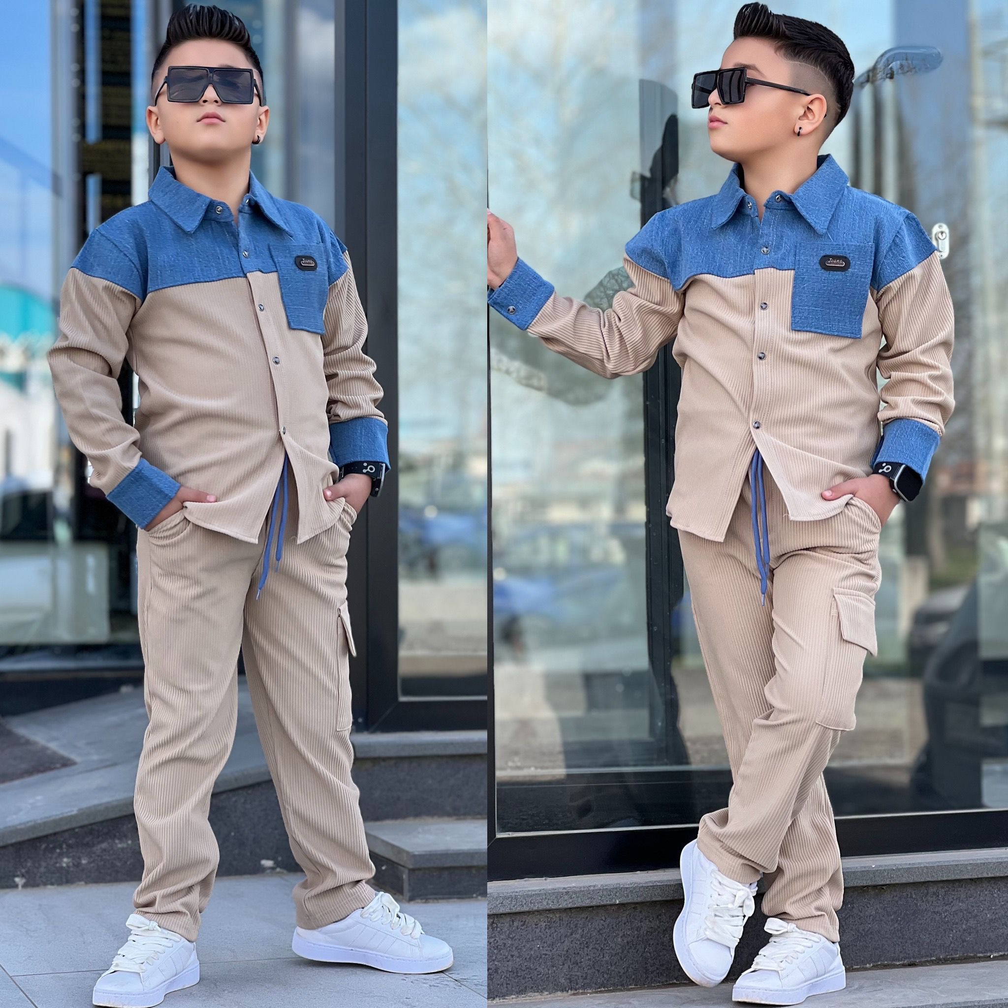 YmnCocuk™  Kot Parçalı GÖMLEK-  Bol Paça Eşofman Takım